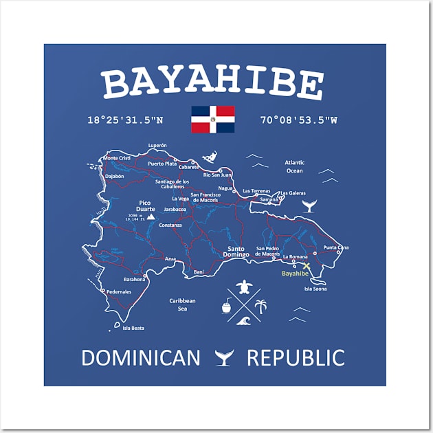 Bayahibe Dominican Republic Flag Travel Map Coordinates GPS Wall Art by French Salsa